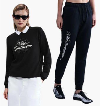 Спортивний костюм жіночий Nike Sportswear Club Fleece Graphic Crew Black (HV2342-010__HV2346-010), M, WHS, 1-2 дні