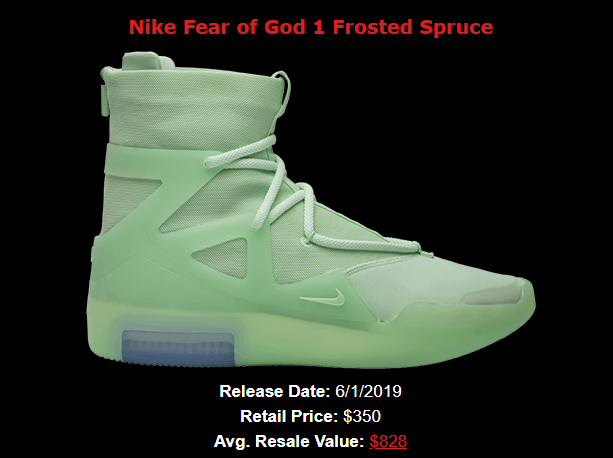 Nike fear of god hotsell resell price